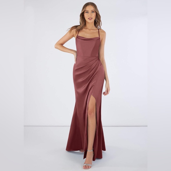 Azazie Marzia Stretch Satin Dress in Amethyst - Picture 1 of 5